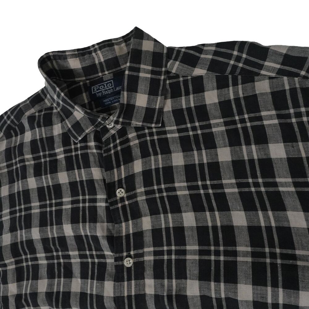 Ralph Lauren Westerton Vintage Linen Plaid Button Up Long Sleeve Shirt Men's XL